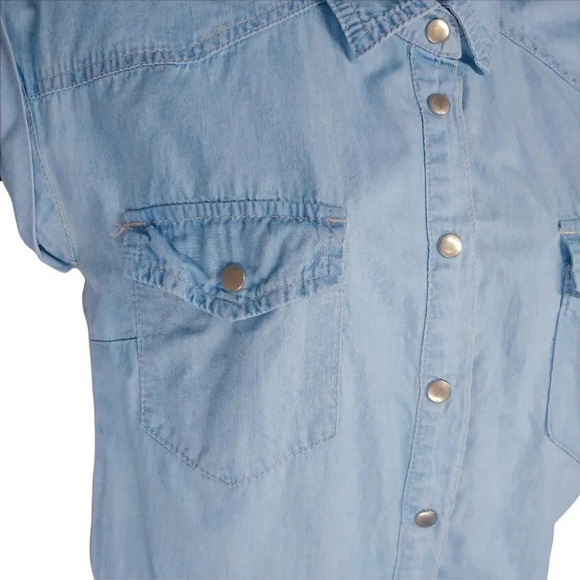 Revamped by Sirens Denim Romper Jumpsuit Blue Cuffed Leg XS - Picture 3 of 8